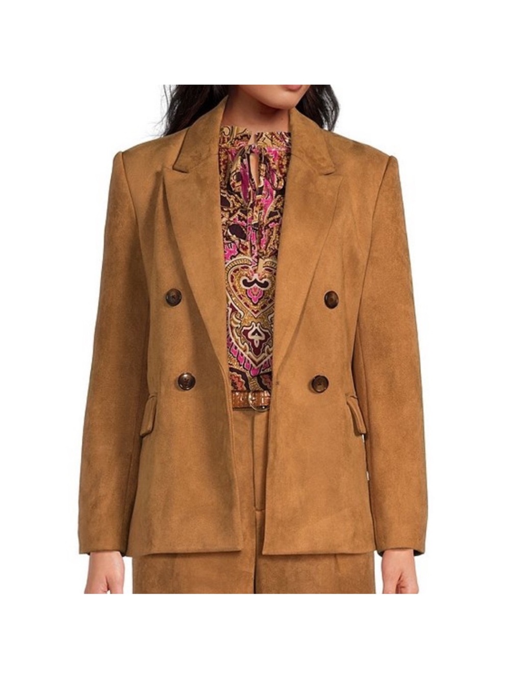 A Loves A Double-Breasted Faux Suede Blazer Jacket - Camel
